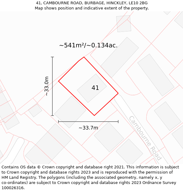 41, CAMBOURNE ROAD, BURBAGE, HINCKLEY, LE10 2BG: Plot and title map