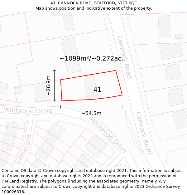 41, CANNOCK ROAD, STAFFORD, ST17 0QE: Plot and title map