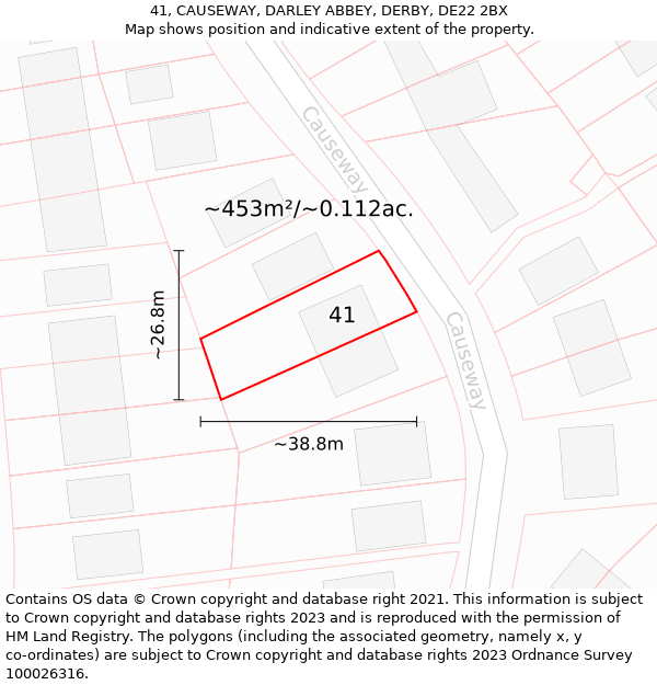 41, CAUSEWAY, DARLEY ABBEY, DERBY, DE22 2BX: Plot and title map