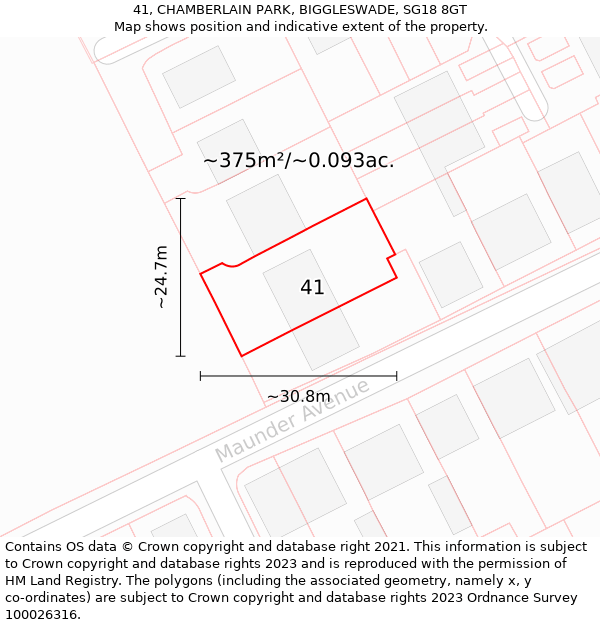 41, CHAMBERLAIN PARK, BIGGLESWADE, SG18 8GT: Plot and title map