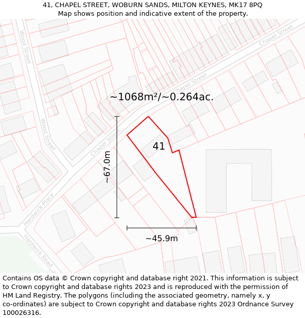 41, CHAPEL STREET, WOBURN SANDS, MILTON KEYNES, MK17 8PQ: Plot and title map