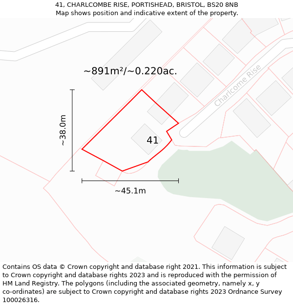 41, CHARLCOMBE RISE, PORTISHEAD, BRISTOL, BS20 8NB: Plot and title map