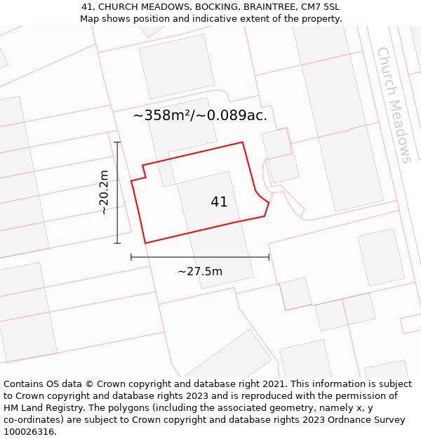 41, CHURCH MEADOWS, BOCKING, BRAINTREE, CM7 5SL: Plot and title map