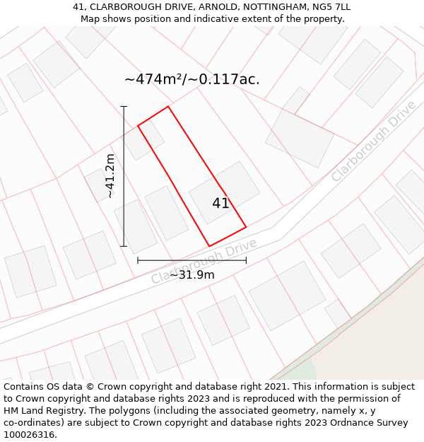 41, CLARBOROUGH DRIVE, ARNOLD, NOTTINGHAM, NG5 7LL: Plot and title map