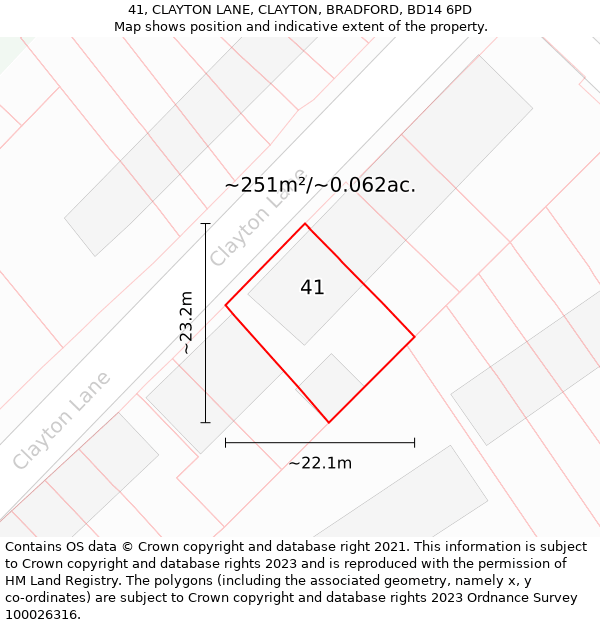 41, CLAYTON LANE, CLAYTON, BRADFORD, BD14 6PD: Plot and title map