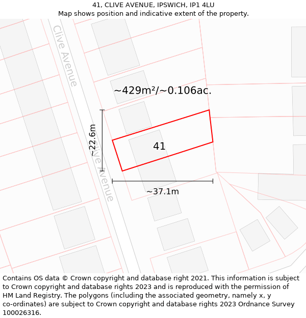 41, CLIVE AVENUE, IPSWICH, IP1 4LU: Plot and title map