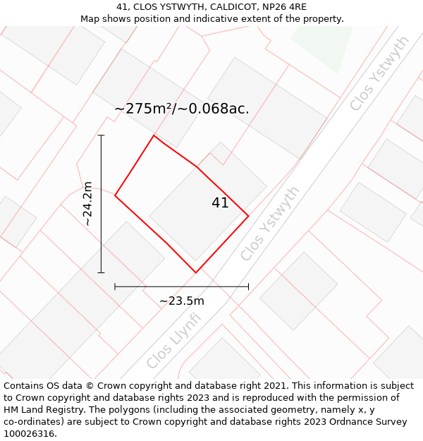 41, CLOS YSTWYTH, CALDICOT, NP26 4RE: Plot and title map