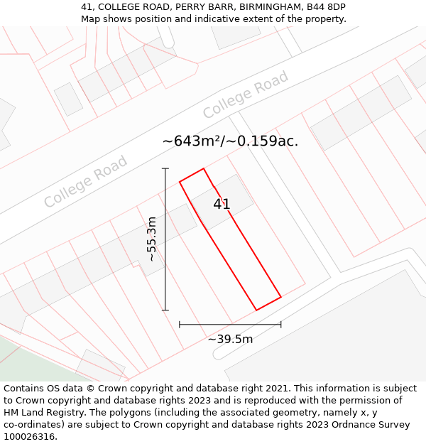 41, COLLEGE ROAD, PERRY BARR, BIRMINGHAM, B44 8DP: Plot and title map