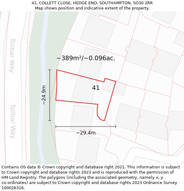 41, COLLETT CLOSE, HEDGE END, SOUTHAMPTON, SO30 2RR: Plot and title map