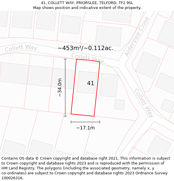 41, COLLETT WAY, PRIORSLEE, TELFORD, TF2 9SL: Plot and title map