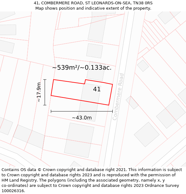 41, COMBERMERE ROAD, ST LEONARDS-ON-SEA, TN38 0RS: Plot and title map