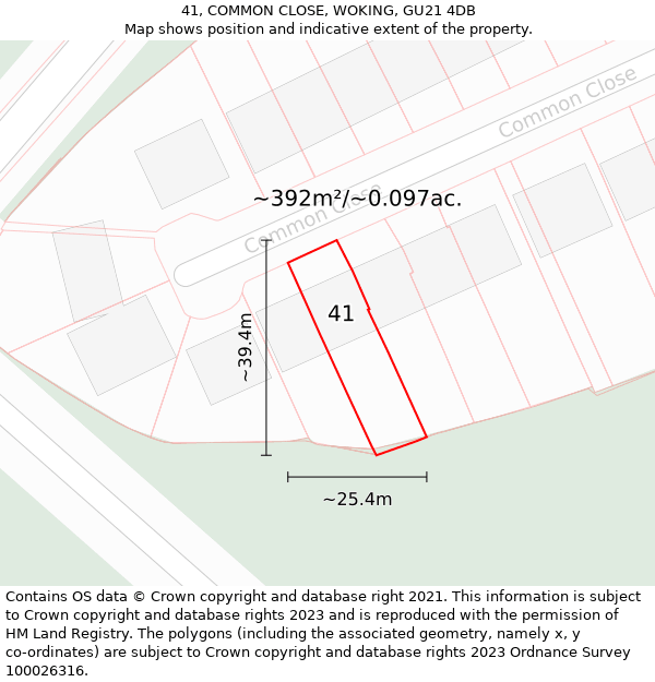 41, COMMON CLOSE, WOKING, GU21 4DB: Plot and title map