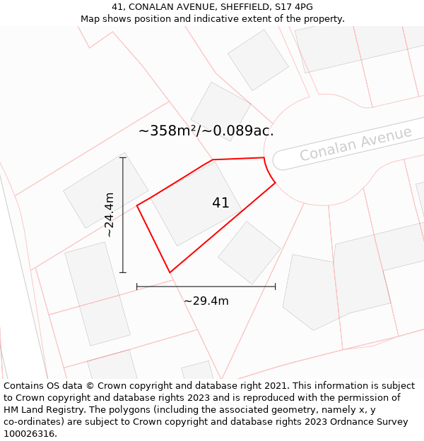 41, CONALAN AVENUE, SHEFFIELD, S17 4PG: Plot and title map