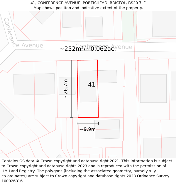 41, CONFERENCE AVENUE, PORTISHEAD, BRISTOL, BS20 7LF: Plot and title map