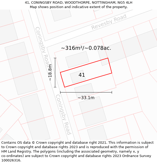 41, CONINGSBY ROAD, WOODTHORPE, NOTTINGHAM, NG5 4LH: Plot and title map