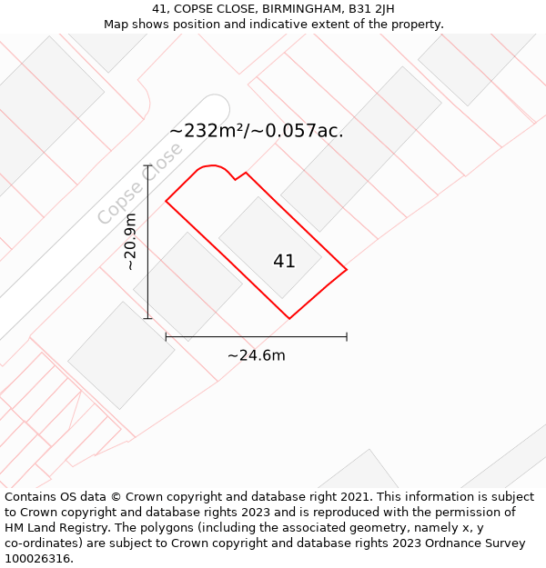 41, COPSE CLOSE, BIRMINGHAM, B31 2JH: Plot and title map