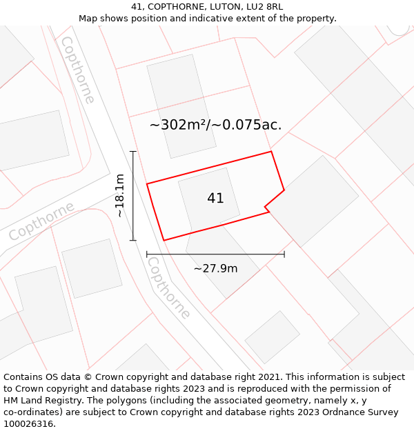 41, COPTHORNE, LUTON, LU2 8RL: Plot and title map