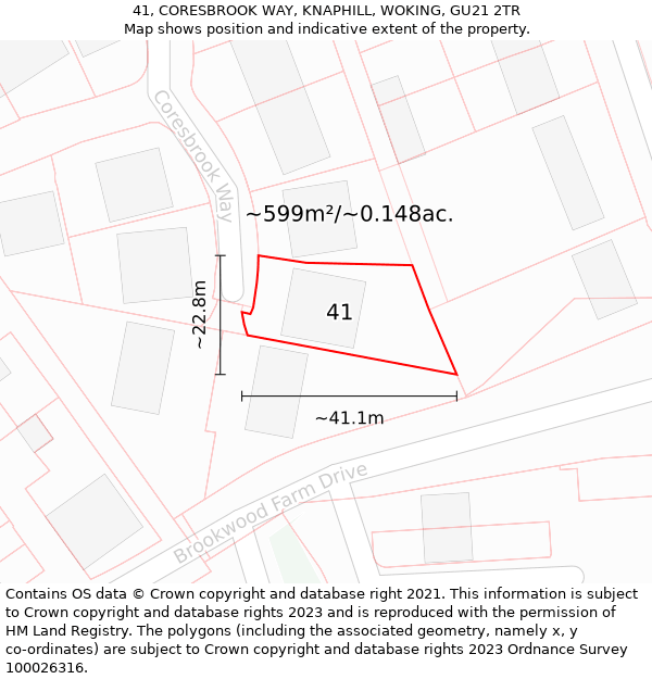 41, CORESBROOK WAY, KNAPHILL, WOKING, GU21 2TR: Plot and title map