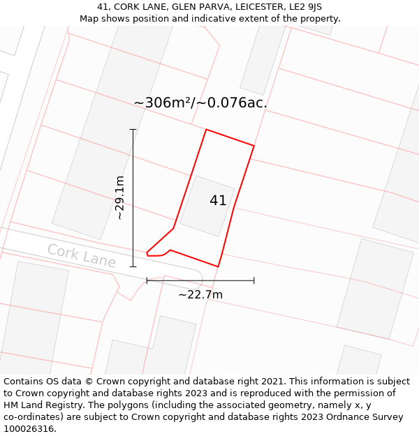 41, CORK LANE, GLEN PARVA, LEICESTER, LE2 9JS: Plot and title map