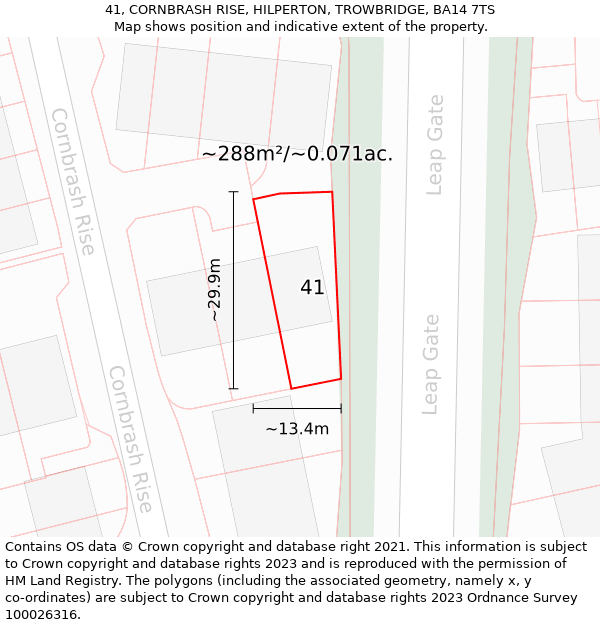 41, CORNBRASH RISE, HILPERTON, TROWBRIDGE, BA14 7TS: Plot and title map