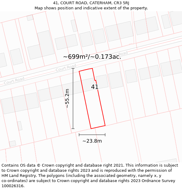 41, COURT ROAD, CATERHAM, CR3 5RJ: Plot and title map