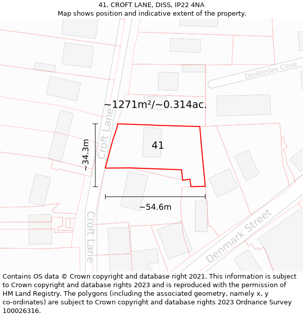 41, CROFT LANE, DISS, IP22 4NA: Plot and title map