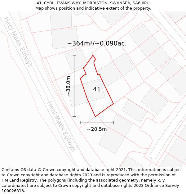 41, CYRIL EVANS WAY, MORRISTON, SWANSEA, SA6 6PU: Plot and title map