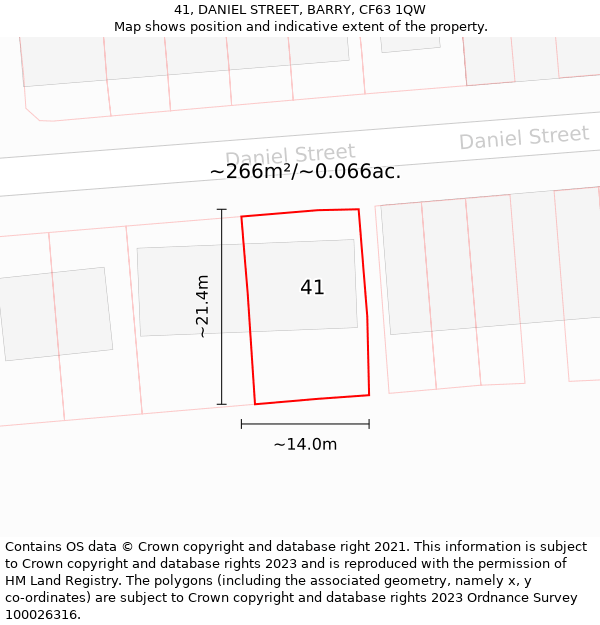 41, DANIEL STREET, BARRY, CF63 1QW: Plot and title map