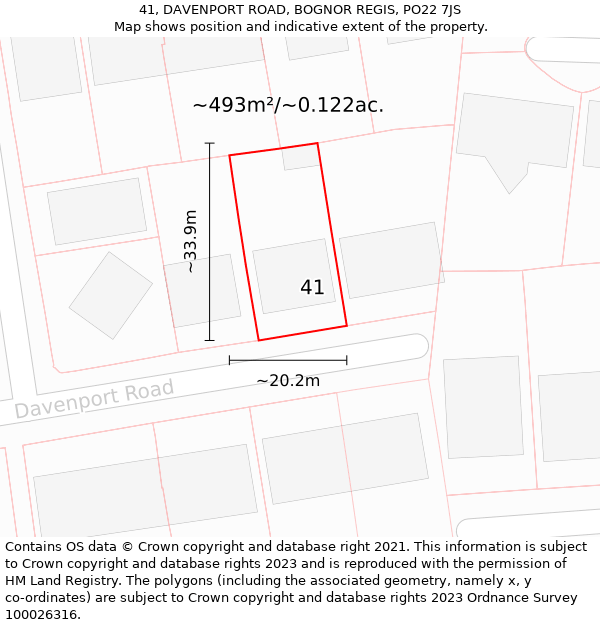 41, DAVENPORT ROAD, BOGNOR REGIS, PO22 7JS: Plot and title map