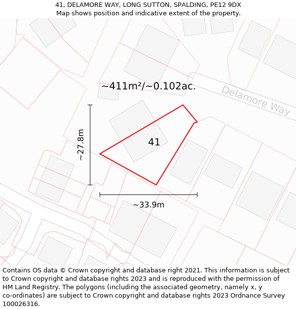 41, DELAMORE WAY, LONG SUTTON, SPALDING, PE12 9DX: Plot and title map