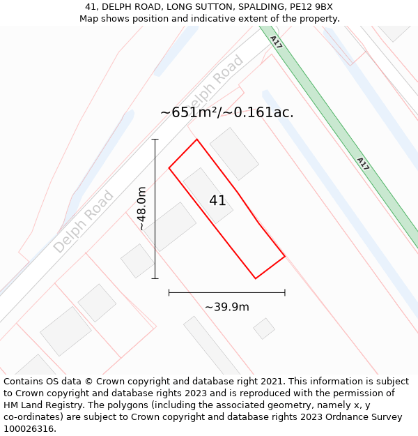 41, DELPH ROAD, LONG SUTTON, SPALDING, PE12 9BX: Plot and title map