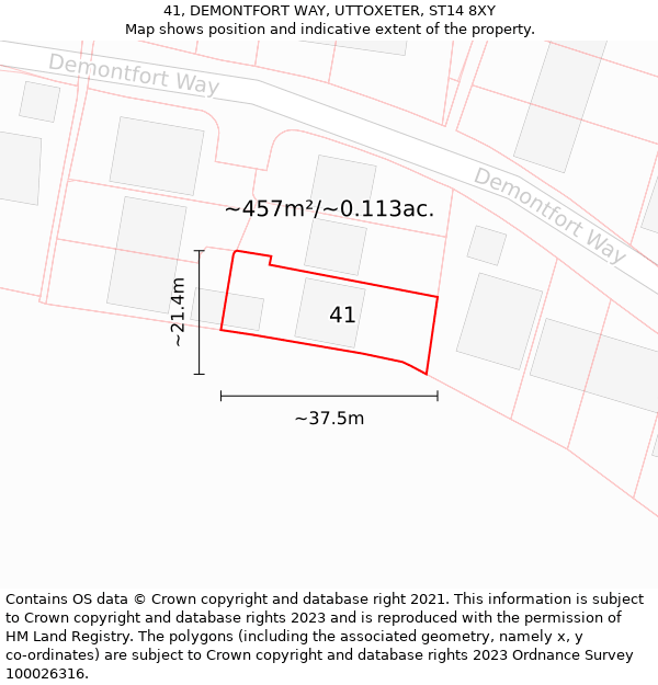 41, DEMONTFORT WAY, UTTOXETER, ST14 8XY: Plot and title map