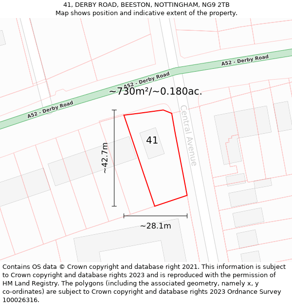 41, DERBY ROAD, BEESTON, NOTTINGHAM, NG9 2TB: Plot and title map