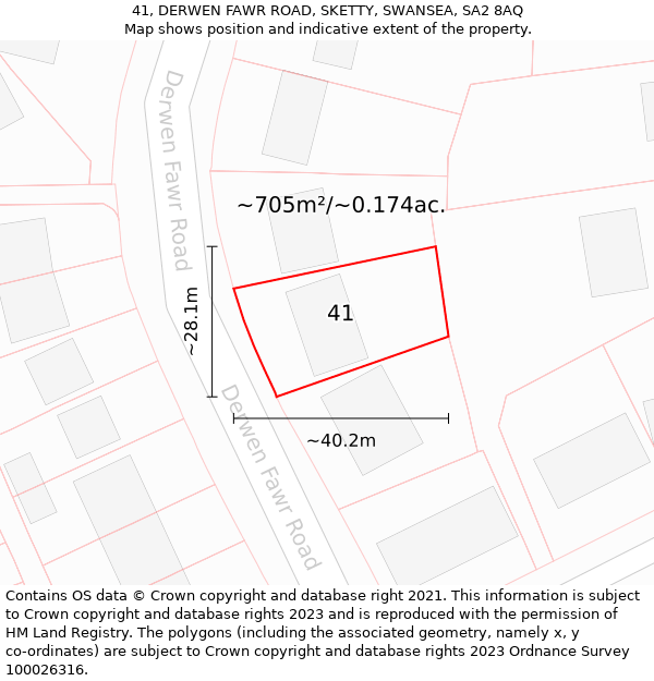 41, DERWEN FAWR ROAD, SKETTY, SWANSEA, SA2 8AQ: Plot and title map