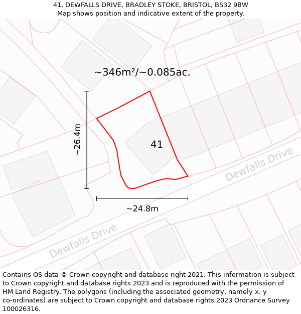 41, DEWFALLS DRIVE, BRADLEY STOKE, BRISTOL, BS32 9BW: Plot and title map