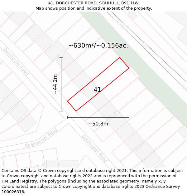 41, DORCHESTER ROAD, SOLIHULL, B91 1LW: Plot and title map