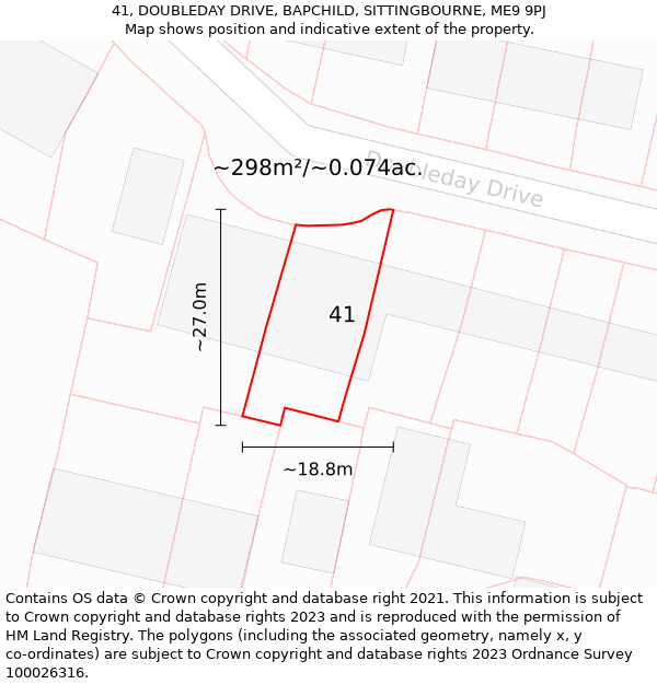 41, DOUBLEDAY DRIVE, BAPCHILD, SITTINGBOURNE, ME9 9PJ: Plot and title map