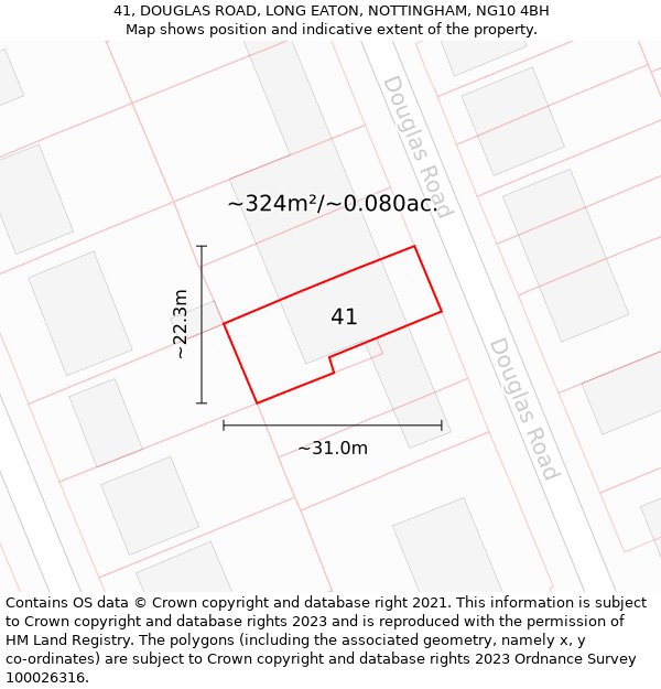 41, DOUGLAS ROAD, LONG EATON, NOTTINGHAM, NG10 4BH: Plot and title map