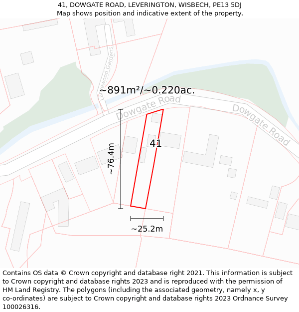 41, DOWGATE ROAD, LEVERINGTON, WISBECH, PE13 5DJ: Plot and title map