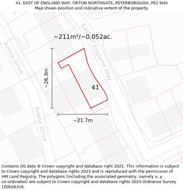 41, EAST OF ENGLAND WAY, ORTON NORTHGATE, PETERBOROUGH, PE2 6HA: Plot and title map