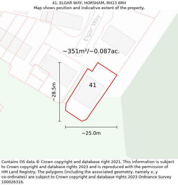 41, ELGAR WAY, HORSHAM, RH13 6RH: Plot and title map