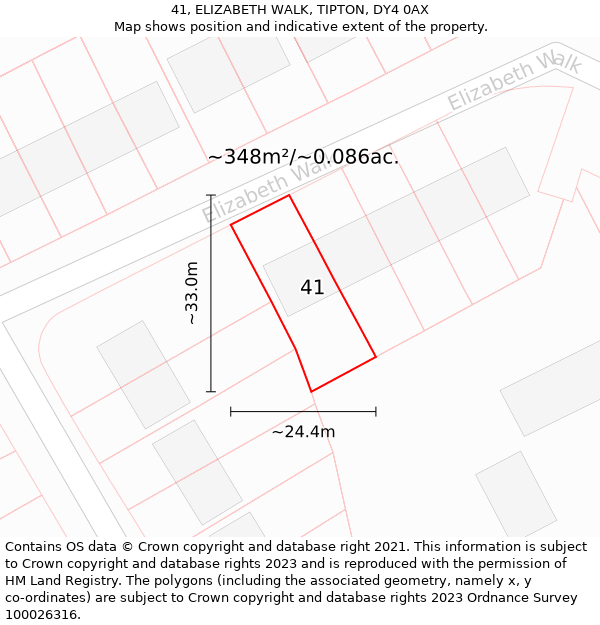 41, ELIZABETH WALK, TIPTON, DY4 0AX: Plot and title map