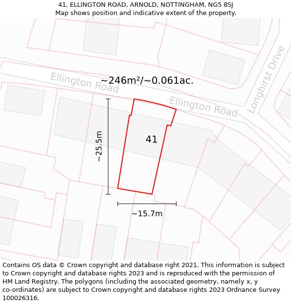 41, ELLINGTON ROAD, ARNOLD, NOTTINGHAM, NG5 8SJ: Plot and title map