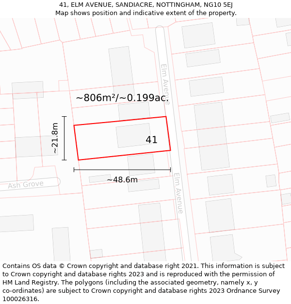 41, ELM AVENUE, SANDIACRE, NOTTINGHAM, NG10 5EJ: Plot and title map