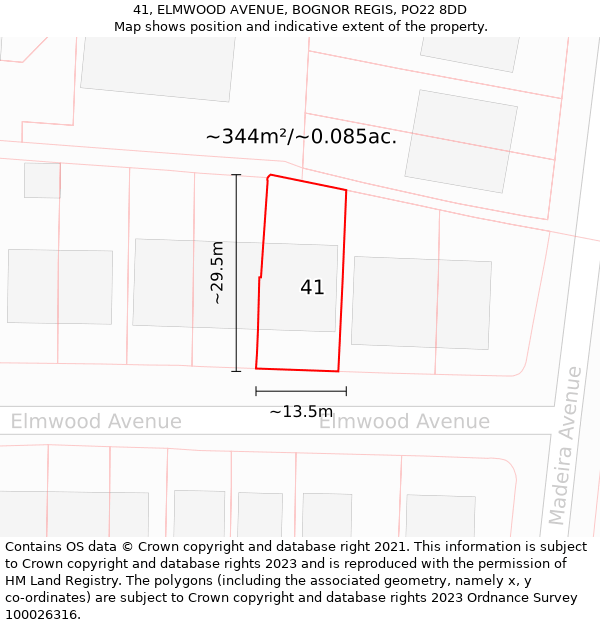 41, ELMWOOD AVENUE, BOGNOR REGIS, PO22 8DD: Plot and title map