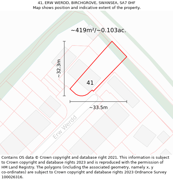 41, ERW WERDD, BIRCHGROVE, SWANSEA, SA7 0HF: Plot and title map