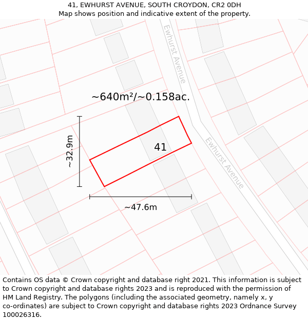 41, EWHURST AVENUE, SOUTH CROYDON, CR2 0DH: Plot and title map