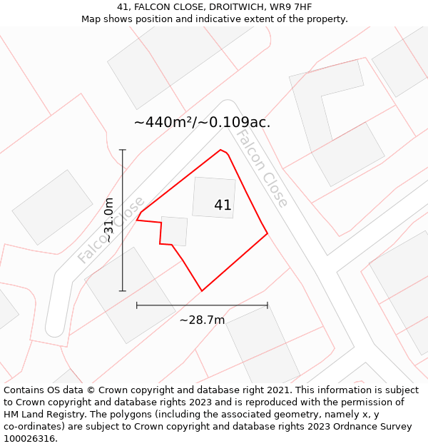 41, FALCON CLOSE, DROITWICH, WR9 7HF: Plot and title map