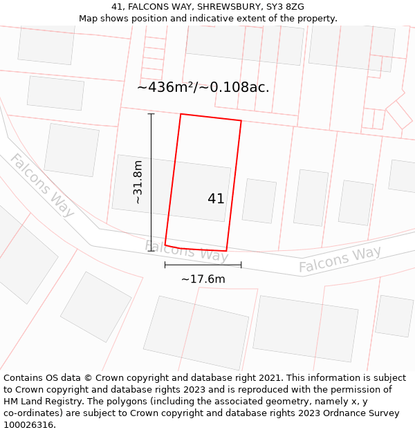 41, FALCONS WAY, SHREWSBURY, SY3 8ZG: Plot and title map