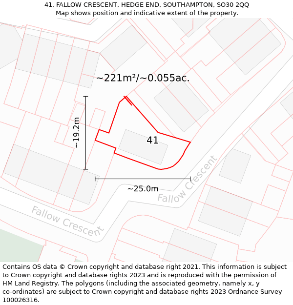 41, FALLOW CRESCENT, HEDGE END, SOUTHAMPTON, SO30 2QQ: Plot and title map